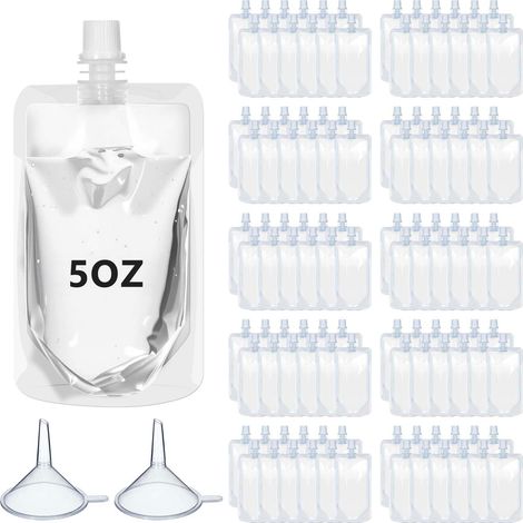 100 sachets jetables en plastique pour boissons, contenant 150 ml (5 oz) de sauces et de jus, transparents et étanches, pour les voyages. (1/5)