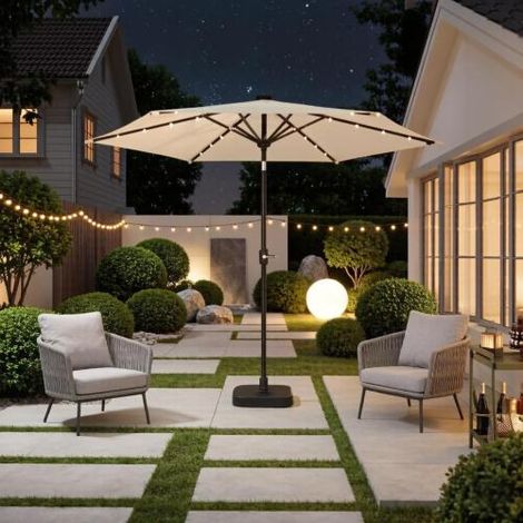 Parasol rond avec éclairage LED, parasol de balcon et parasol d'extérieur, 1 parasol uniquement, pied non inclus – 1 pièce, livraison sur place (1/5)