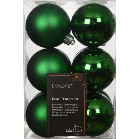 Set 12 palline di natale infrangibili mix lucido/opaco D 6 cm verde brillante Peraga Christmas