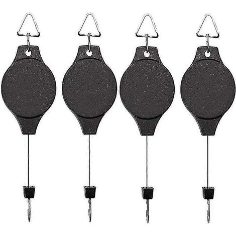 Lot de 4 crochets à poulie pour plantes, support de suspension rétractable facile d'accès pour paniers de jardin, pots et mangeoires à oiseaux. Suspendez en hauteur et tirez vers le bas. (1/2)