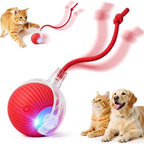 Balle électronique intelligente, interactive, automatique, électrique, à roulettes, rechargeable, activée par le mouvement et auto-stimulante, avec corde, pour chats et chiens adultes qui s'ennuient à (1/5)