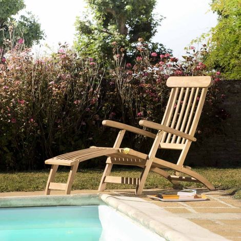 FUN - Chaise longue de jardin en bois teck brut (1/5)