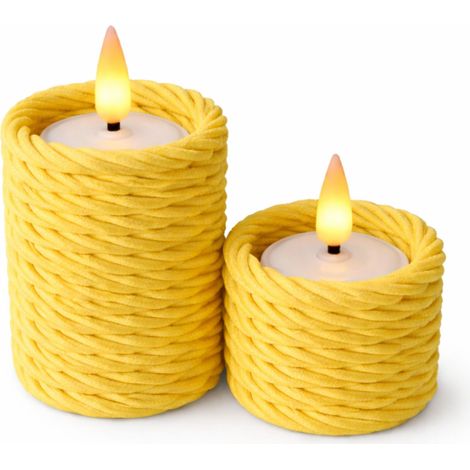 Juego de 2 portavelas amarillos para velas pequeñas, estilo japandi boho retorcido. (1/3)