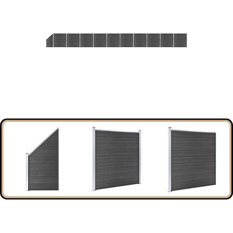 Ensemble de panneau de clôture WPC 1830x(105-186) cm Noir - Clôture Jardin - Clôture Résidentielle - Clôture Composite - Clôture WPC - Barrière Jardin (1/5)