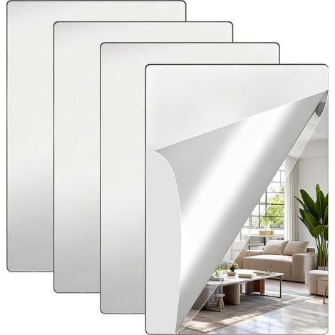 4 Pcs Miroir Mural Adhesif, 30 x 40cm Miroirs Autocollant Adhésif, Miroir à Coller Flexibles, Miroirs Adhésifs en Acrylique Muraux a Coller pour décoration de maison, salle de bain, chambre, porte (1/5)