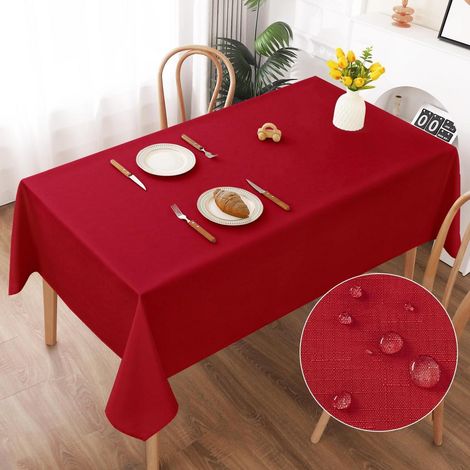 Nappe lavable 140x200cm aspect lin, imperméable, résistante aux rayures, rouge