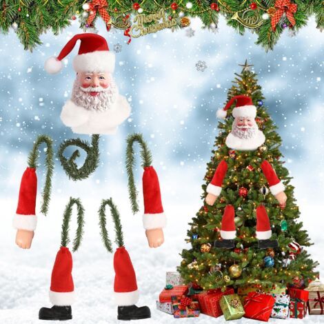 Bras et Jambes pour Sapin de Noël, Tête d'elfe Grin-chs Bras et Jambe pour Étole d'arbre de Noël, Grin-chs Décoration de Sapin de Noël, Décoration Amusante en Peluche Père Noel pour Noel Hiver Fête (1/5)
