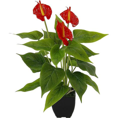 Anthurium artificiel - Fleur flamant rose exotique - Plante décorative d'intérieur rouge