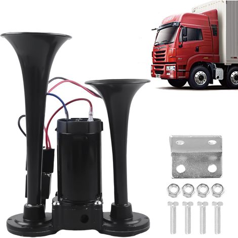 Klaxon de camion 12 V - Double tube - Klaxon de voiture - Avec compresseur - Kit klaxon à air comprimé - Pour voiture, train, bateau, voiture, van (1/5)