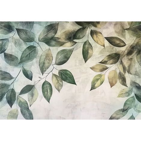 Papier peint panoramique feuilles suspendues vert intissé 200x140 cm mural salon chambre déco murale (1/5)