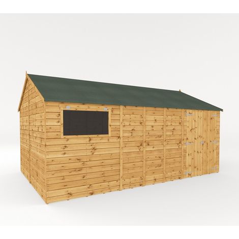 16 x 10 Feet Premium Shiplap Reverse Apex Workshop - Timber - L322.7 x W487 x H250.3 cm - Brown