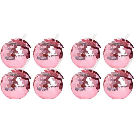 Set mit 8 einzigartigen Discokugel-Cocktailgläsern, Barzubehör, Partygläsern, Weingläsern mit Strohhalm und Taschenlampe, roségoldene Farbe (1/5)