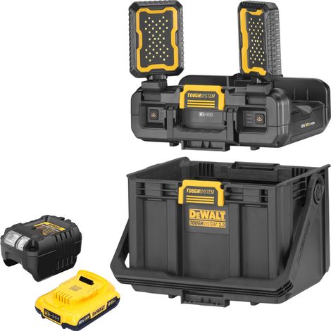 DeWalt DWST08061-1 Werkzeugbox mit integrierten Leuchten 395 x 352 x 255 mm ToughSystem 2.0 + 1x Akku 2,0 Ah + Ladegerät