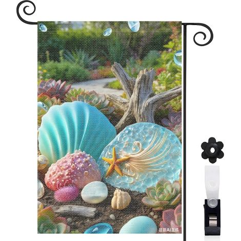 Drapeau de jardin 30 x 45 cm motif coquillages et décor estival toile double face extérieure (1/5)