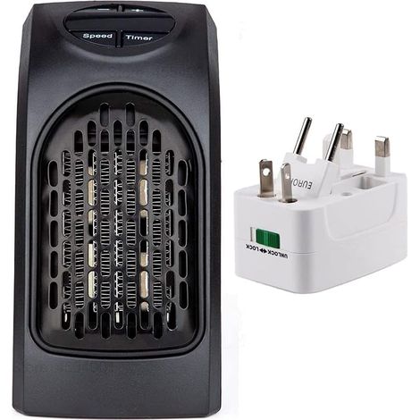 Mini chauffage portable, 400 W, prise murale, chauffage électrique avec chargeur universel pour la maison, le bureau, noir