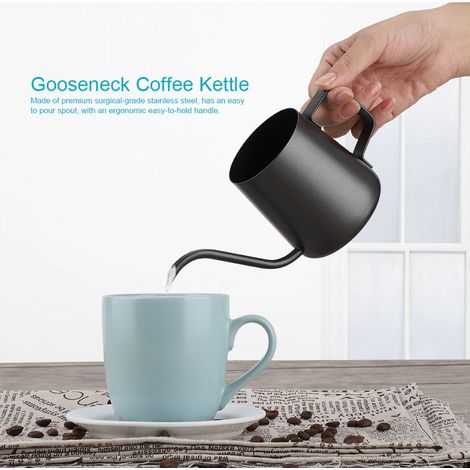 350 ml Edelstahl-Kaffeebereiter mit Schwanenhals für Filterkaffee, Teekanne, Kaffeekanne, Schwarz (1/5)