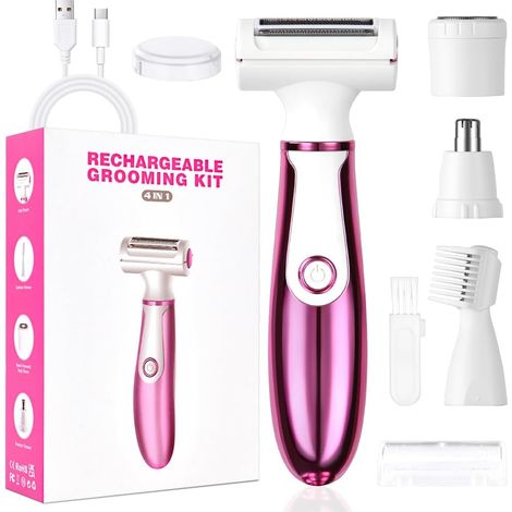 Rasoir Électrique Femme, 4 en 1 Rasoir Indolore Rechargeable, Tondeuse Femme Indolore, Rasoir Femme Sans Fil, Épilateur Électrique Femme, Pour la Visage, Bras, Jambes, Aisselles, Bikini (1/5)