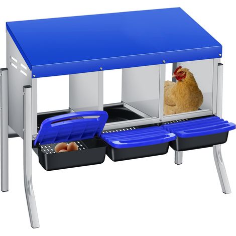 Pondoir Poules Pondeuses 3 Compartiments, Pondoir pour Poules Nichoirs sur pied avec perchoir, antirouille et Triple bac de recyclage des œufs, Bleu (1/5)