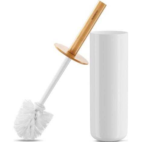 Brosse Pour WC - Avec Support - Poignée En Bambou Revêtue - Design Anti-éclaboussures - Pour Nettoyage Profond - 1 Pièce (1/5)