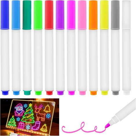 12 LED-Leuchtstifte, abwischbare LED-Leuchttafelstifte, waschbare Marker für Weihnachtsgeschenke zum Zeichnen