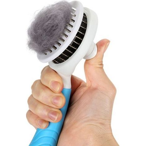 Cepillo para gatos, cepillo para perros, cepillo autolimpiante para gatos y perros, cepillo para el cabello (aguja azul gruesa) (1/5)