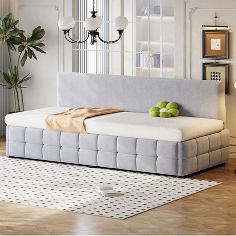 Lit coffre 90x200 avec rangement velours gris HAVRYA (1/5)