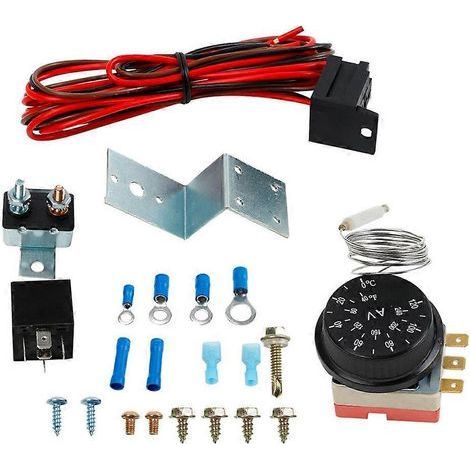 Kit de commande de thermostat pour ventilateur de radiateur électrique 12 V compatible avec les voitures et les camions, comprenant un kit de faisceau de câblage et de relais pour ventilateur de refro (1/5)