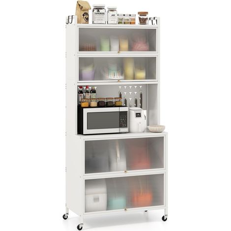Costway – Desserte de cuisine 6 niveaux – Armoire à roulettes en acier au carbone – Panneau perforé avec 10 crochets – Dimensions 80x40x178cm (1/5)
