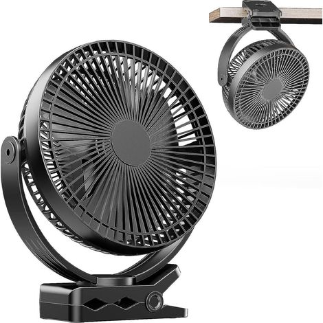 mini Ventilateur Pince Usb 8 Inch Avec Batterie 10000 Mah, Portable Petit Ventilateur De Bureau, 4 Vitesses, Double Rotation  360, Avec Cble Usb, (1/5)