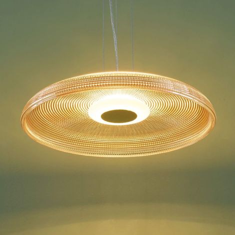 LED-Hängeleuchte strukturiertes Bernsteinglas und schwarzer Sockel - Ossara
