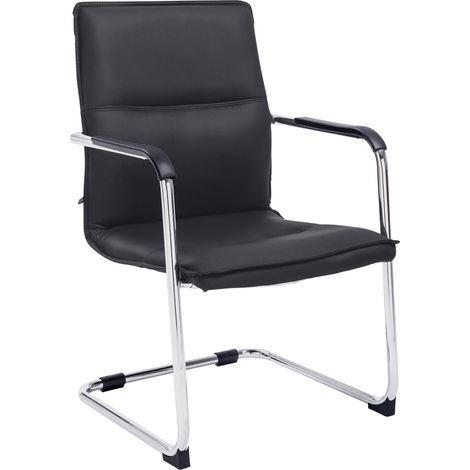 Silla de oficina sillón de visita con reposabrazos en PVC negro y metal 100001923