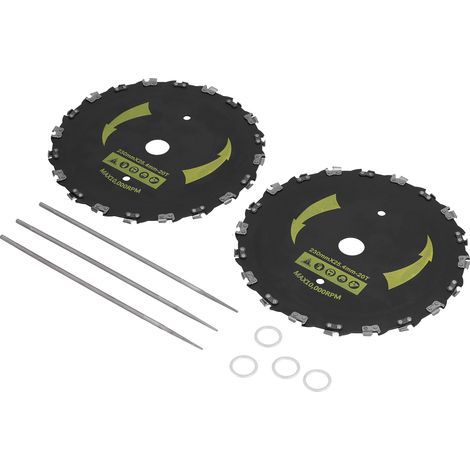 2 lames de scie à herbe 9 pouces 20 dents pour débroussailleuse, lot avec limes rondes, kit de coupe pour brosse et broussailles (1/5)