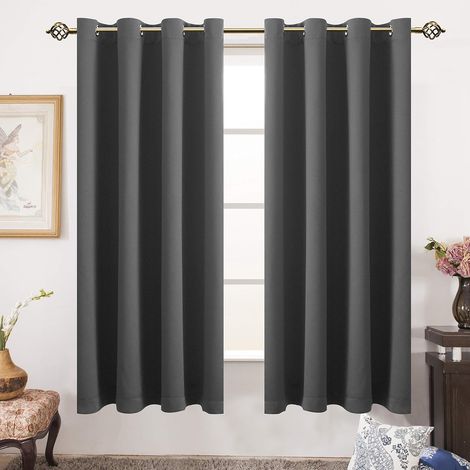 QAZQA Rideaux Occultants Thermiques pour Salon et Chambre, 244 x 140 cm (HxL), Gris Rideau Unis Opaque a Oeillets, Isolant Thermique (Chaud/Froid) et Phonique, Lot de 2Panneaux (1/5)