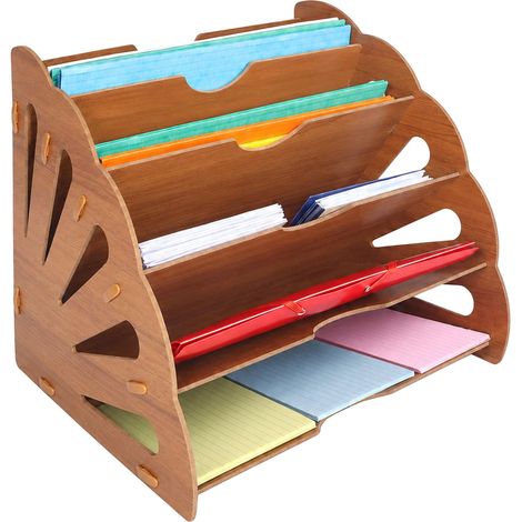 Vassoio portadocumenti effetto legno, 5 scomparti – MDF marrone scuro (1/5)