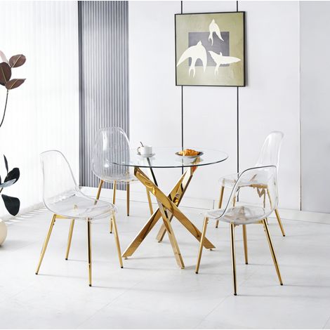 5-teiliges Esstisch- und Stuhlset, 1 Tisch + 4 Stühle, Gold HAVRYA (1/5)