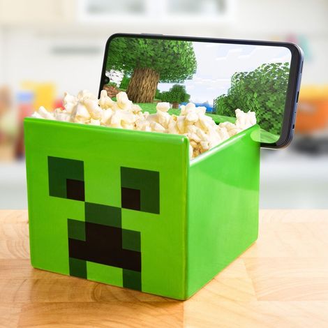 Paladone Cuenco Creeper Minecraft verde con soporte para teléfono