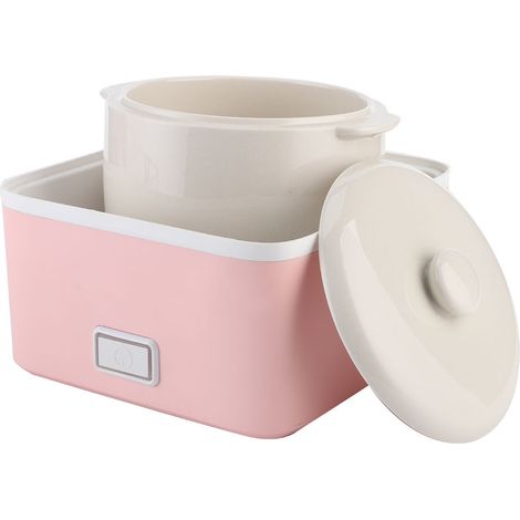Marmite électrique isotherme à eau pour ragoût, soupe ou porridge, en céramique (forme carrée, 0,9 L, rose) (1/5)