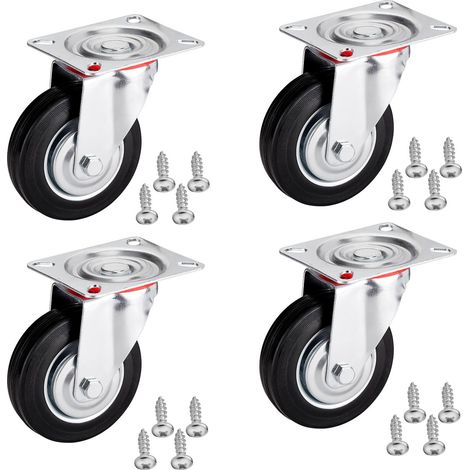 4er SET SOTECH Transportrollen RED Ø 75 mm (4x Lenkrollen) Höhe 96 mm, Anschraubplatte 80 x 67 mm Traglast bis 280 kg/Set Möbelrollen