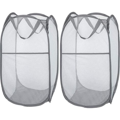 Panier à linge pliable en filet, portable et avec poignée renforcée (gris2) (1/3)