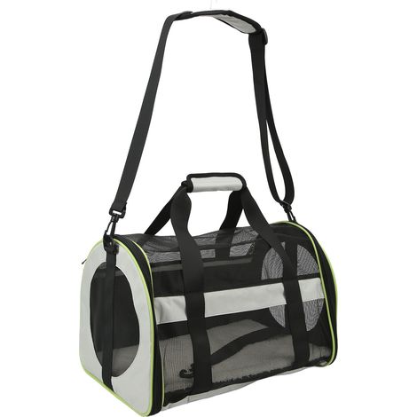 Reisetasche für Haustiere aus 600D Nylon, tragbare Tasche für Katzen und Hunde, faltbare Tragetasche mit verstellbarem Schultergurt, hellgrau. (1/4)