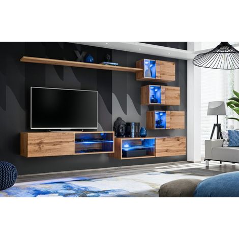 Ensemble meuble TV mural Switch XXIV - L 260 x P 40 x H 170 cm - Marron - Livraison gratuite