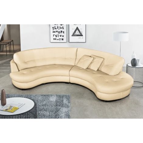 Canapé en cuir italien de luxe 5/6 places BRETINI beige, côté accoudoir gauche (1/5)