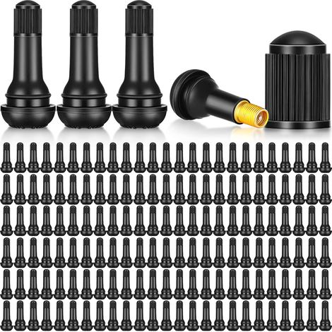 150 Pcs Car Tyre Valve TR413 Snap-in Rubber Valve Caps Tubeless 1/2" for Standard Car Tyres, Black (1/5)
