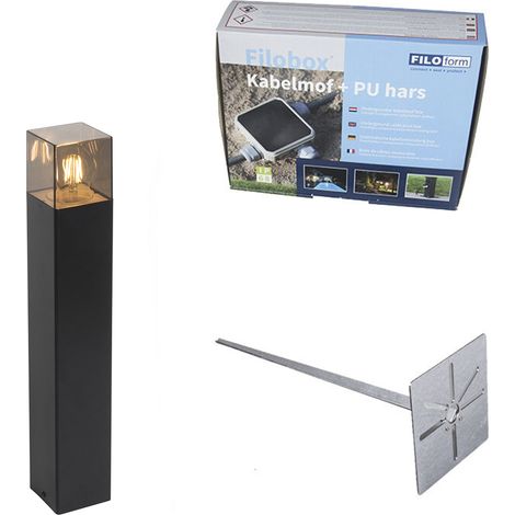 QAZQA Moderno Lámpara pie exterior negra 50 cm IP44 efecto cristal ahumado - DENMARK Aluminio /Plástico Alargada Adecuado para LED Max. 1 x 15 Watt