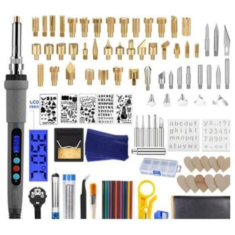 BUNTHAUS 109pcs Kit de Pyrogravure sur Bois Outil de Gravure au Bois Température Réglable avec Crayons de Couleur Support pour Liège Cuir Gravure Sculpture Bois (1/3)