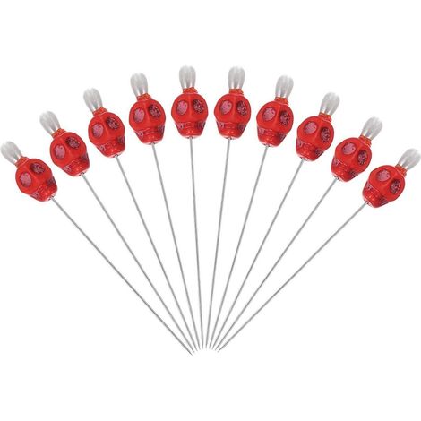 Stecknadeln mit Schädelkopf, 10 Stück, 7,5 cm, Stahl, Rot
