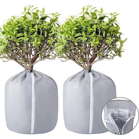 2 Pièces Protege Pot Exterieur - Protection Pot de Fleur Hiver - Housse Hivernage Plante en Pot Réutilisable 40x35cm Grise (1/5)