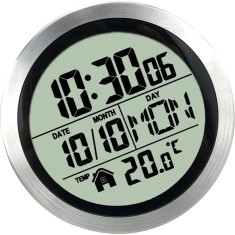 Horloge à ventouse sans perçage, horloge de maison, horloge étanche pour salle de bain/toilettes, horloge de cuisine, horloge à affichage numérique LCD, détecteur de température (1/5)