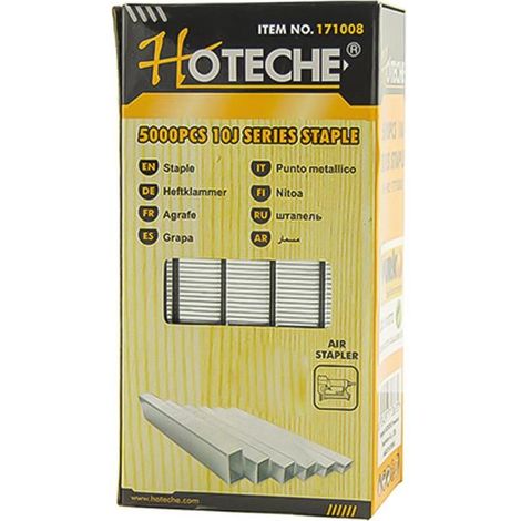 HOTECHE grapas  11.2x10 mm cromo  caja 5000 , Grapas metal 10 J Rectangular 11,2x10 mm Para grapadoras Caja de 5000 unidades. (1/2)