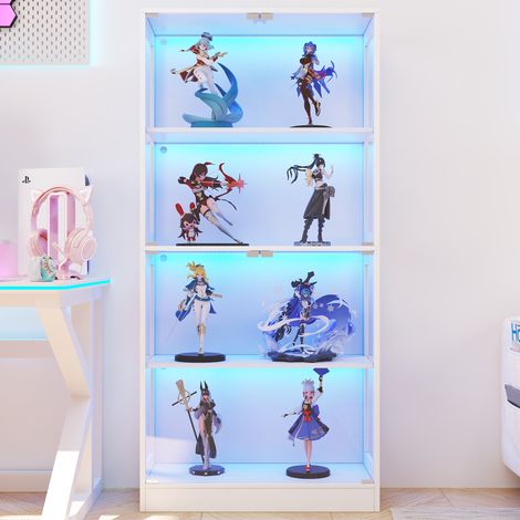 Vitrine LED 80x35x170 cm avec 4 niveaux, portes push-to-open, contrôle par application, MDF et verre blanc (1/5)